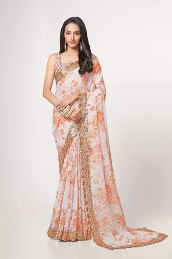 White embroidery organza saree with blouse