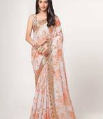 White embroidery organza saree with blouse