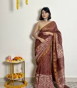 Phool - Handblock Printed - Maheshwari Silk Saree - Without blouse