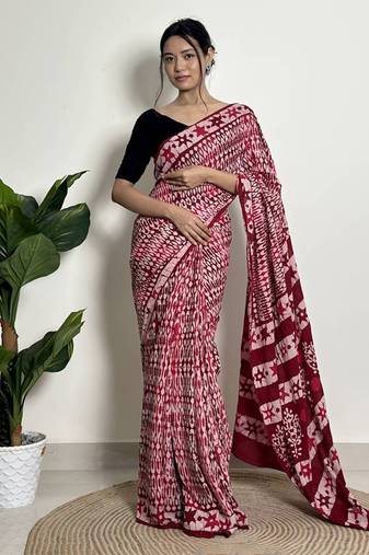 Starlight - Handblock Print Natural Dyed -  Mulmul Cotton Saree - Without blouse