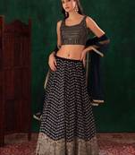 blue sequins zari georgette lehenga set choli with dupatta