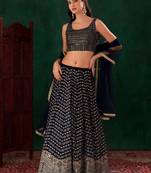 blue sequins zari georgette lehenga set choli with dupatta