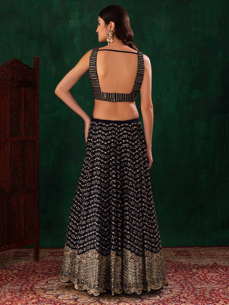  Blue Sequins Zari Georgette Wedding Wear Lehenga Choli