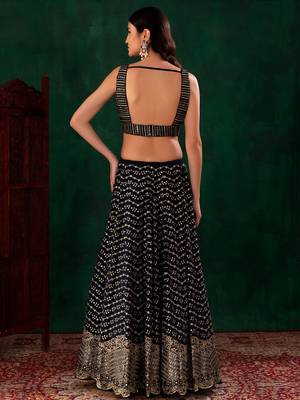 blue sequins zari georgette lehenga set choli with dupatta 5