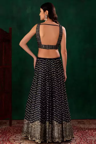 blue sequins zari georgette lehenga set choli with dupatta