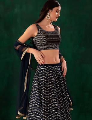 blue sequins zari georgette lehenga set choli with dupatta 6