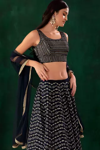 blue sequins zari georgette lehenga set choli with dupatta