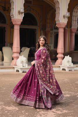 Royal Wine Silk Gown with Dupatta 6
