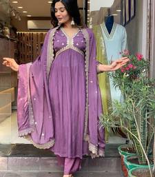 Women Purple Rayon Kurta Set With Pant And Duppata Set