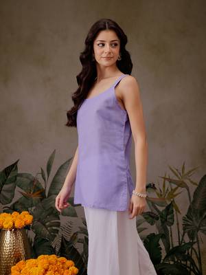 Handmade Mauve Georgette Lucknowi Chikankari Women Straight Short Kurti With Slip 8