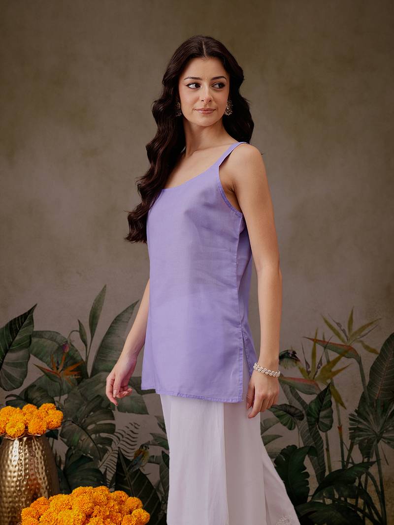 Handmade Mauve Georgette Lucknowi Chikankari Women Straight Short Kurti With Slip