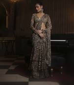 Printed ruffle saree with hand embellished blouse