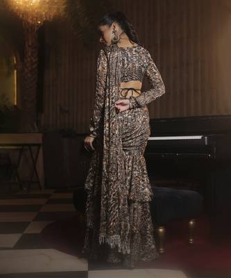 Printed ruffle saree with hand embellished blouse 4