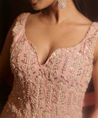 Pink embellished kurta with churidar pajami and dupatta 2