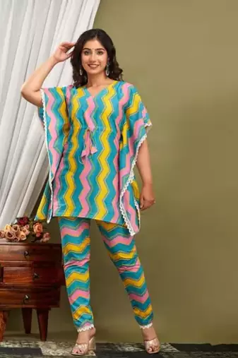 Multicolor cotton printed kurti & pant