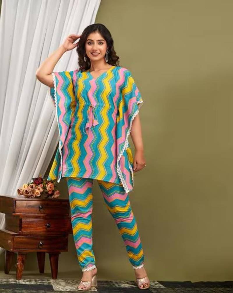 Multicolor cotton printed kurti & pant