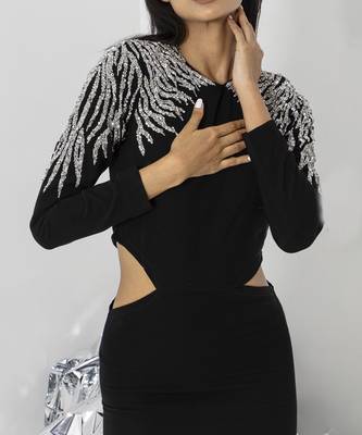 Black midi embellished dress with cutout detail 2