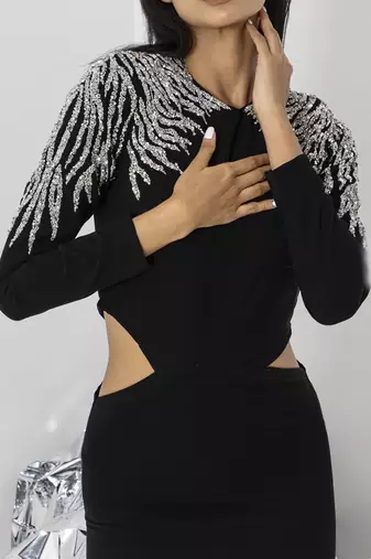 Black midi embellished dress with cutout detail