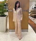 Peach embellished kurta with flared pants