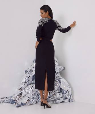 Black midi embellished dress with cutout detail 3
