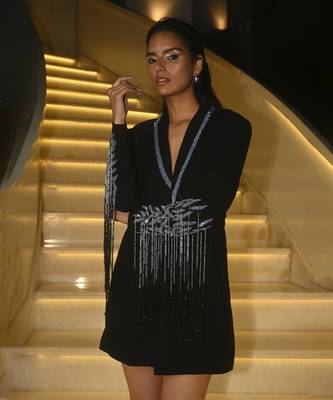 Black embellished blazer dress 5