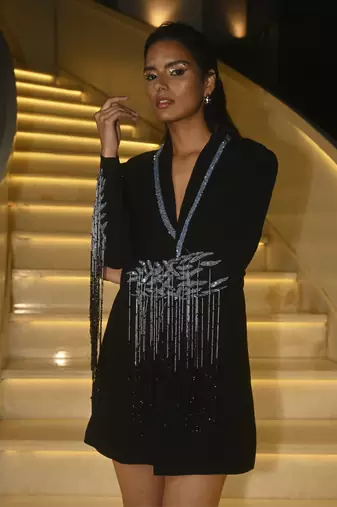 Black embellished blazer dress