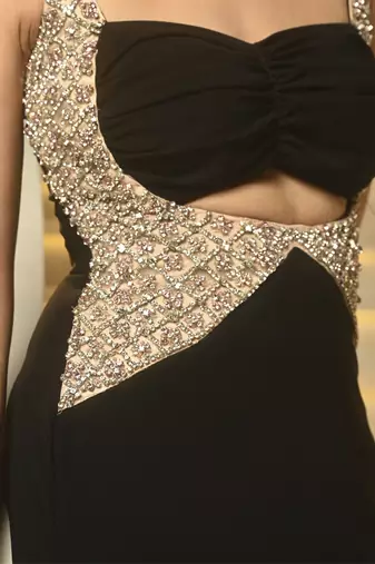 Black crystal embroidered gown