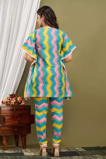 Multicolor cotton printed kurti & pant