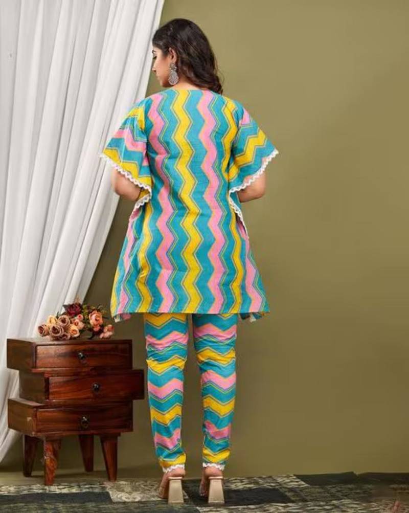 Multicolor cotton printed kurti & pant