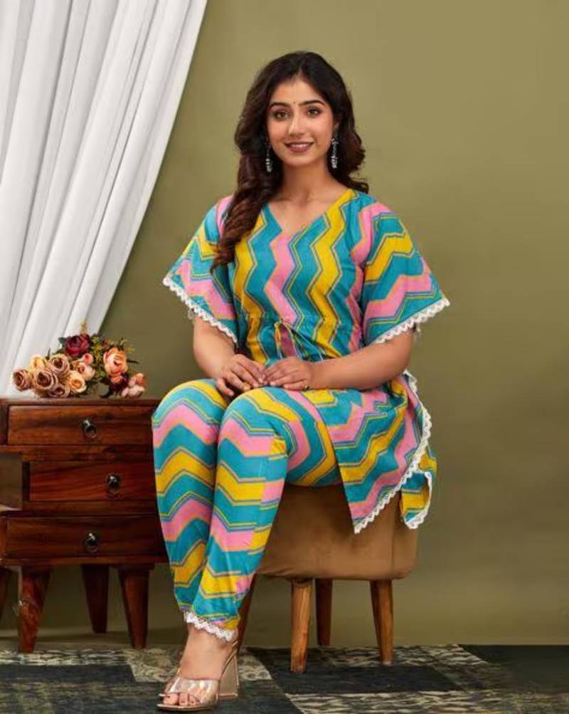 Multicolor cotton printed kurti & pant