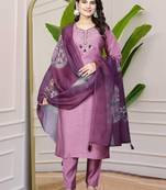 Light Wine Premium Roman Silk Hand Work A-Line kurta set