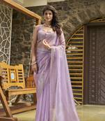 Designer violet heavy zarkan work silk saree