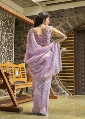 Designer violet heavy zarkan work silk saree 2