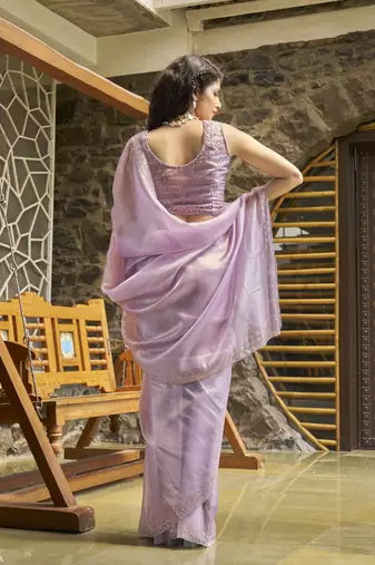 Designer violet heavy zarkan work silk saree