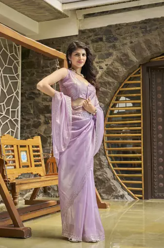 Designer violet heavy zarkan work silk saree
