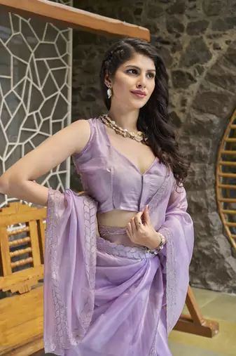 Designer violet heavy zarkan work silk saree