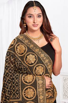 Designer black heavy zari embroidery work silk saree 2