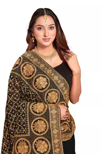 Designer black heavy zari embroidery work silk saree