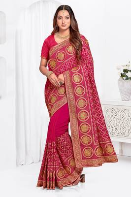 Designer rani heavy zari embroidery work silk saree 1