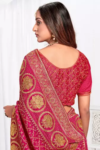 Designer rani heavy zari embroidery work silk saree