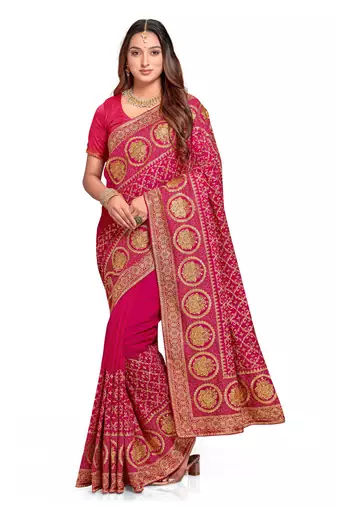 Designer rani heavy zari embroidery work silk saree