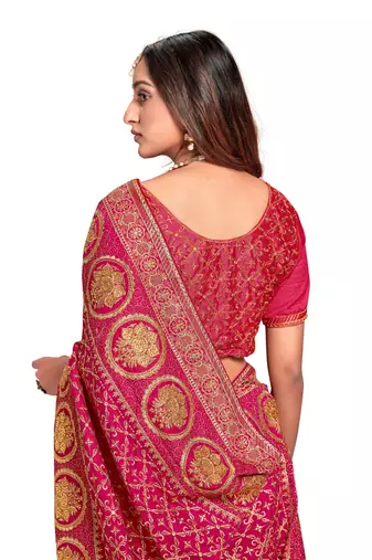 Designer rani heavy zari embroidery work silk saree