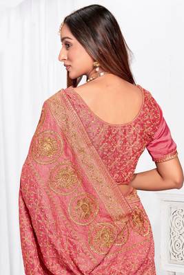 Designer peach heavy zari embroidery work silk saree 2