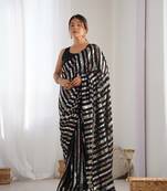 Women's Black Georgette Multi Sequins Designer Saree with Blouse