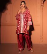 Ruby red brocade embroidered cord set