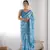 Women's Sky Blue Chinon Print with Mirror Work Designer Saree with Blouse