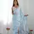 Women's Sky Blue Chinon Print with Mirror Work Designer Saree with Blouse