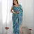 Women's Blue Chinon Print with Mirror Work Designer Saree with Blouse