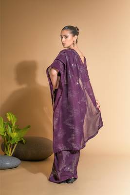 Women's Wine Georgette Sequins Embroidered Designer Saree with Blouse 3