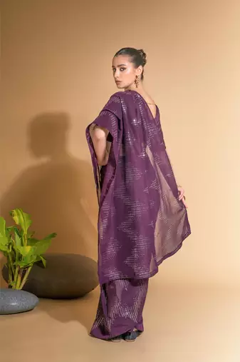 Women's Wine Georgette Sequins Embroidered Designer Saree with Blouse